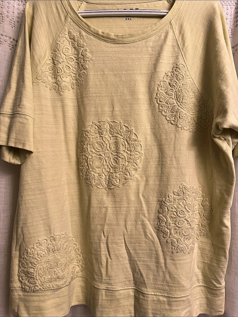 LOFT Embroidered Short Sleeve Top in yellow XXL